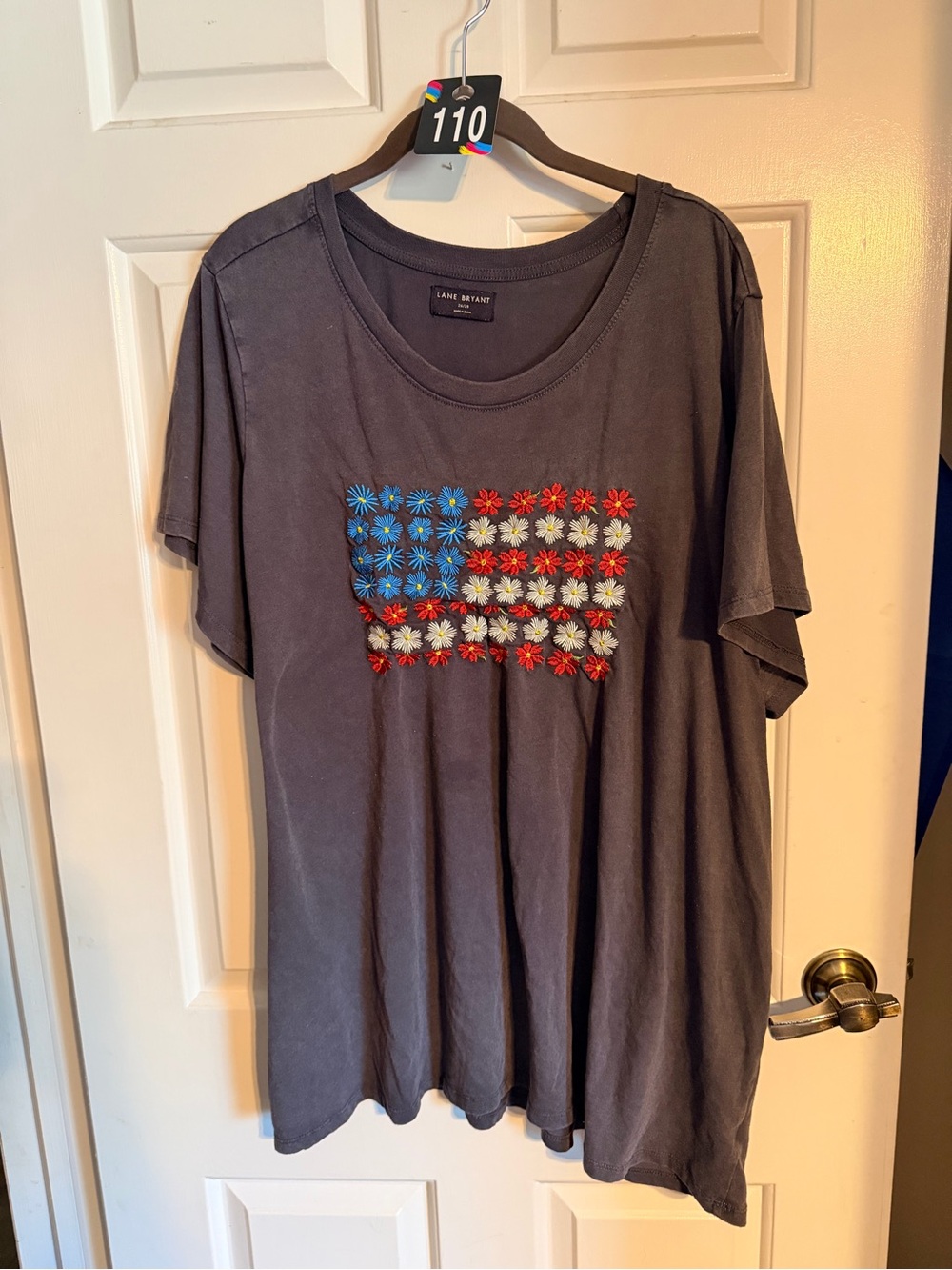 Lane Bryant Charcoal Tee with Red, White & Blue Daisy Flag